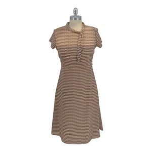 00355 Elle Studio Geometric Print Dress Tan Black size Medium preppy retro